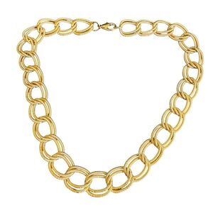 Vintage Gold Double Link Necklace Chunky‎ Textured Statement Chain 80s 90s 17"
